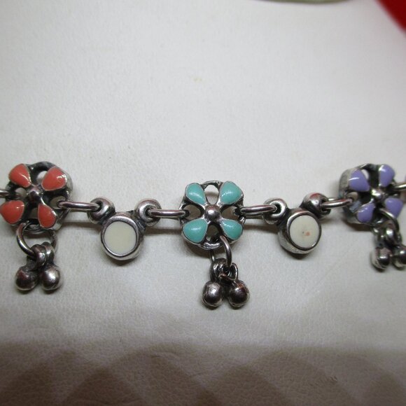 Vintage PHILIPPE AUDIBERT PARIS Enamel Silver Tone Metal Floral Dangle Beaded - Picture 3 of 14